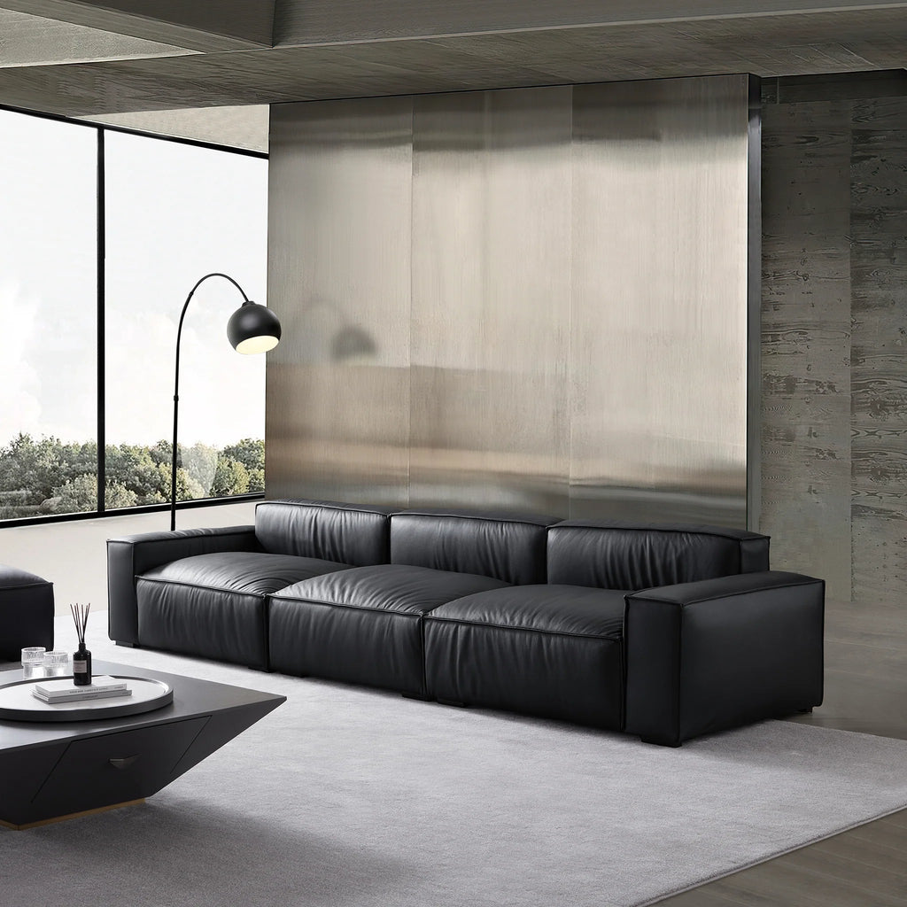 Luxury Minimalist Black Leather Sofa