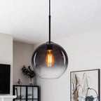 Luckyday 1-Light 11 In.W Black Modern Globe Pendant Light Kitchen Island Hanging Light with Gradient Gray Tinted Glass