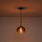 Luckyday 1-Light 11 In.W Black Modern Globe Pendant Light Kitchen Island Hanging Light with Gradient Gray Tinted Glass