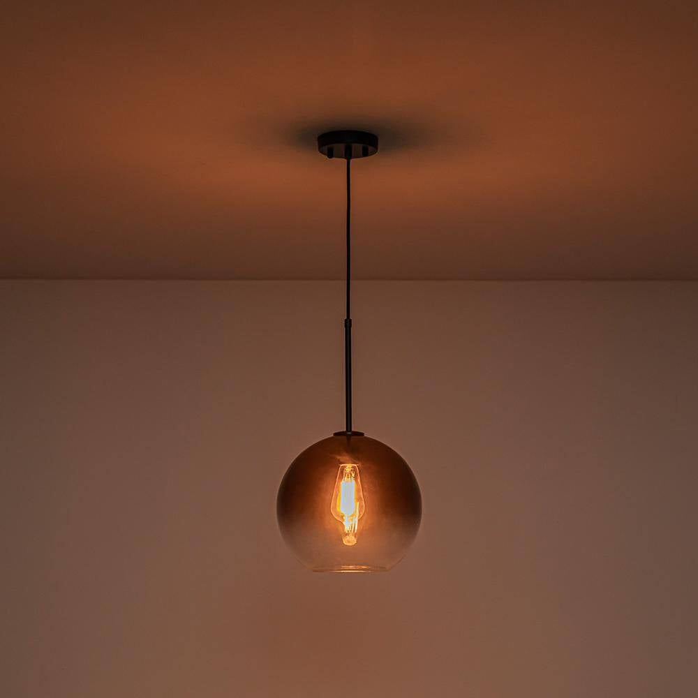Luckyday 1-Light 11 In.W Black Modern Globe Pendant Light Kitchen Island Hanging Light with Gradient Gray Tinted Glass