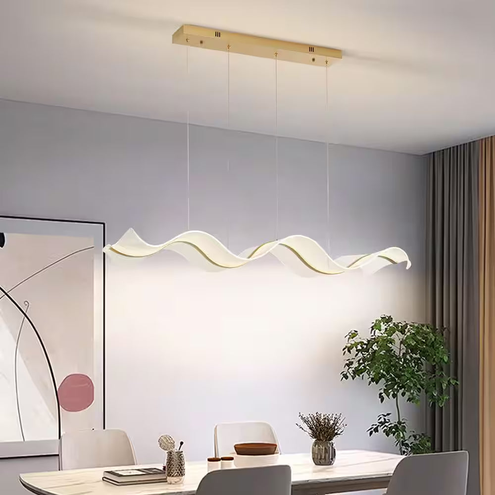 47.24 In. Modern 1-Light Gold 40-Watt Wave-Shaped Integrated LED Pendant Light Acrylic Linear Chandeliers