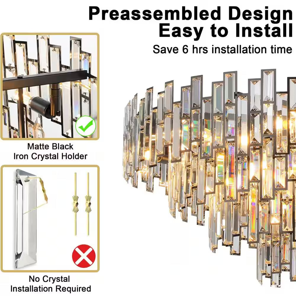 31.5" Modern Chandelier 19-Light 4-Tier Black round K9 Crystal Chandelier for Dining Room,Living Room,Entryway and Foyer