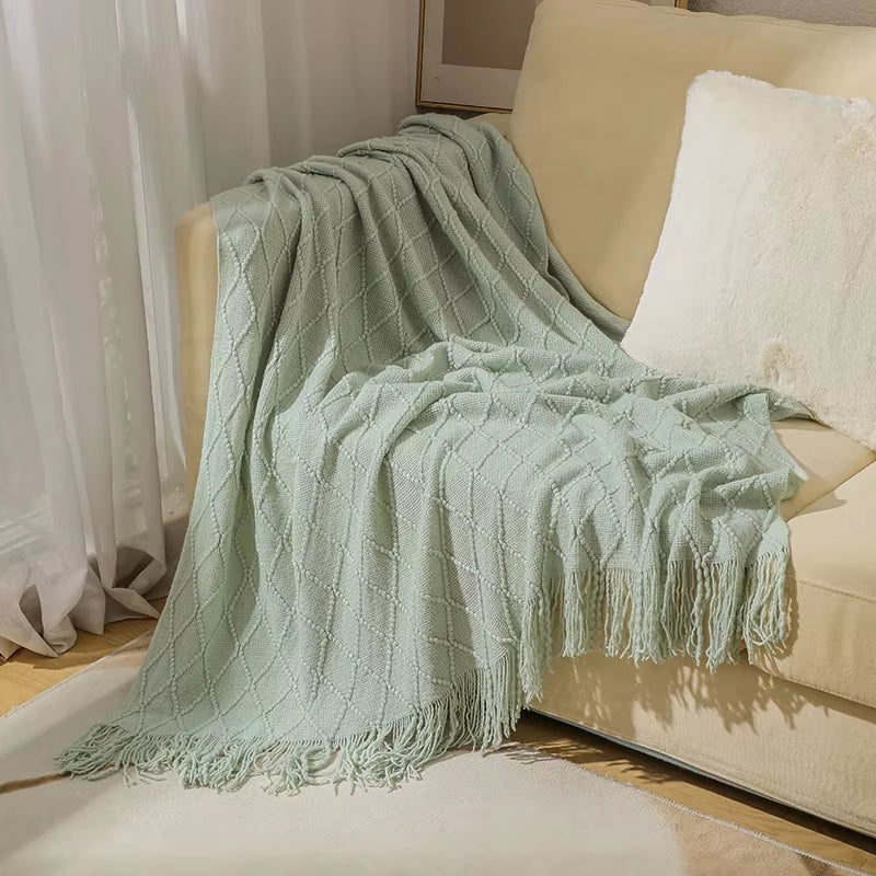 Soft Cozy Vintage Textured Knitted Throw Blankets with Tassels Lightweight Decorative Throws Farmhouse Woven Blanket for Adults