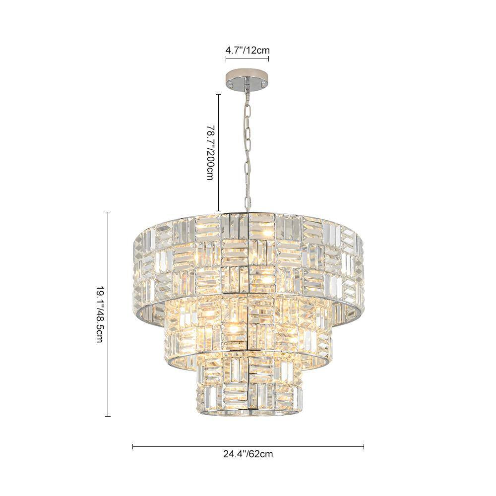 Luz 11-Light Tired round Crystal Chandelier Chrome Finish round with Mosaic Crystal for Living Room and Kitchen