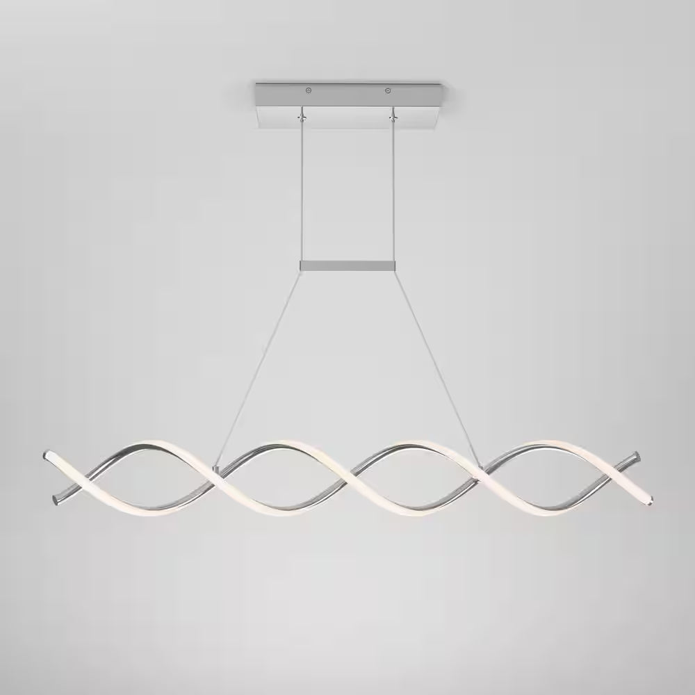 DNA Linear 16-Watt 1-Light Modern Chrome Integrated LED Hanging Pendant Light Fixture for Dining Room or Kitchen