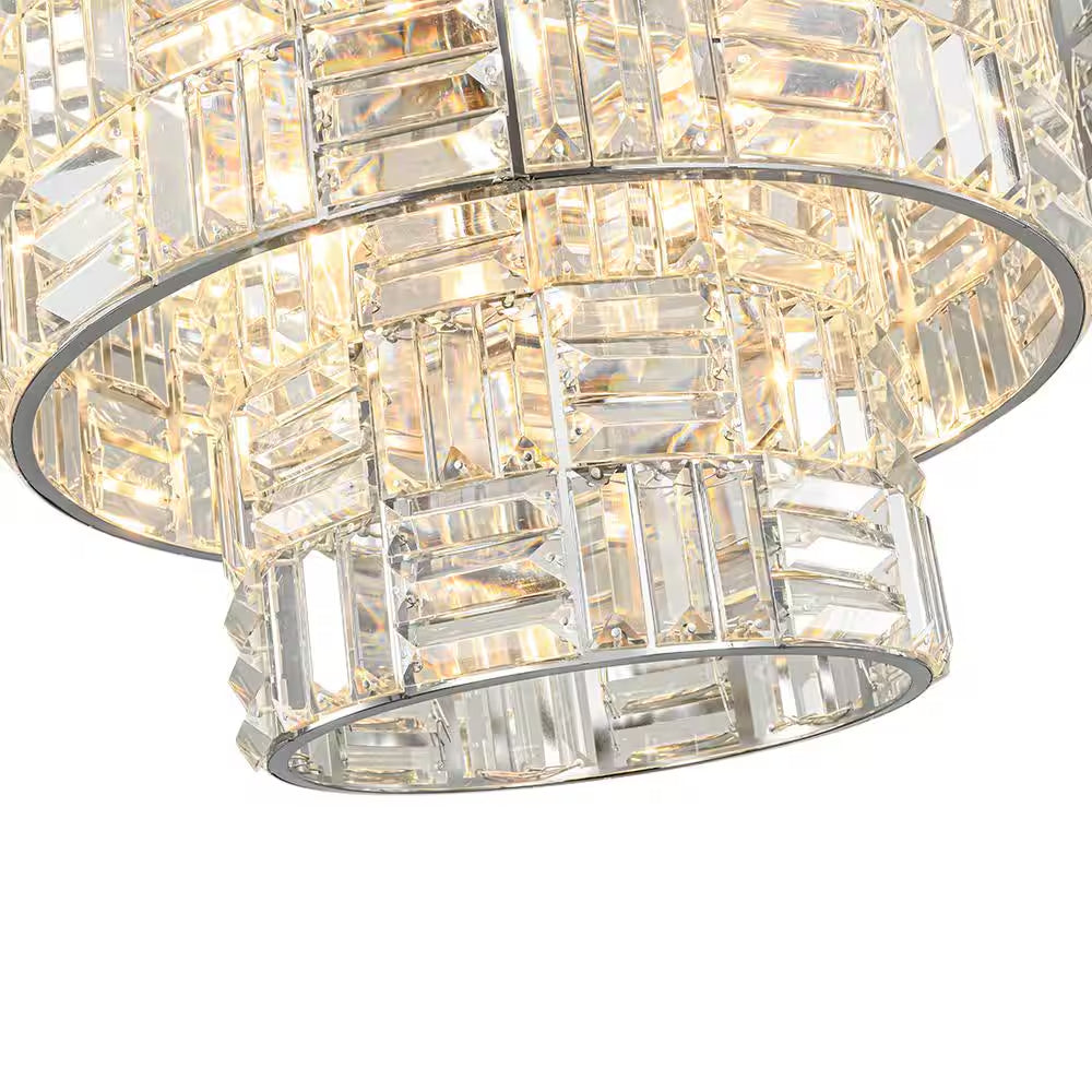 Luz 11-Light Tired round Crystal Chandelier Chrome Finish round with Mosaic Crystal for Living Room and Kitchen