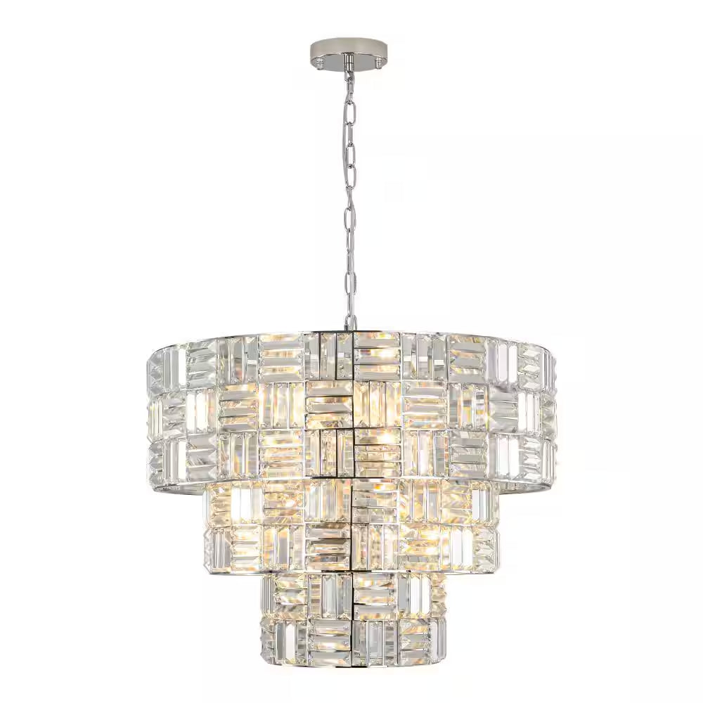 Luz 11-Light Tired round Crystal Chandelier Chrome Finish round with Mosaic Crystal for Living Room and Kitchen