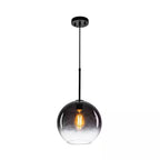 Luckyday 1-Light 11 In.W Black Modern Globe Pendant Light Kitchen Island Hanging Light with Gradient Gray Tinted Glass