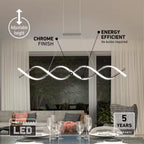 DNA Linear 16-Watt 1-Light Modern Chrome Integrated LED Hanging Pendant Light Fixture for Dining Room or Kitchen