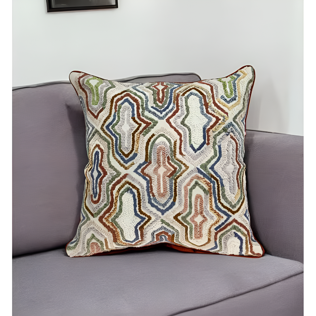 Beige, Brown Geometric Polyester 18 In. X 18 In. Throw Pillow