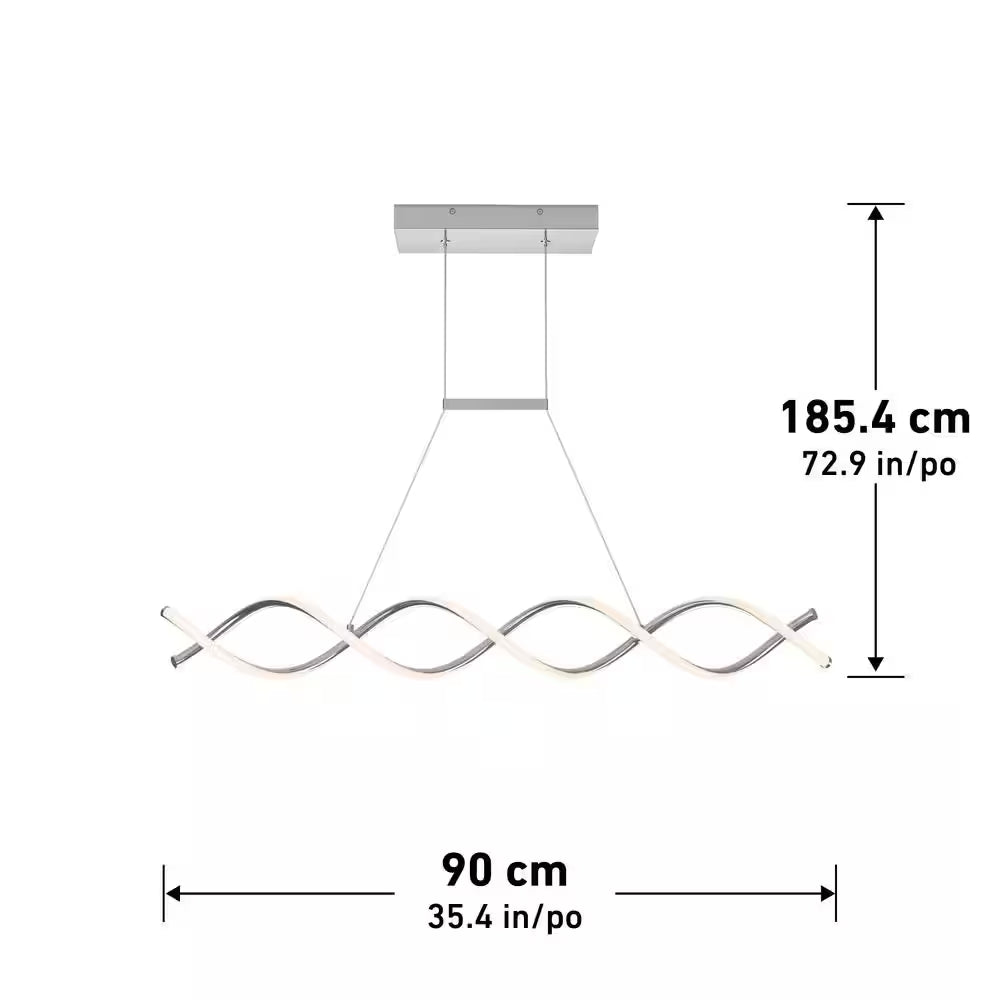 DNA Linear 16-Watt 1-Light Modern Chrome Integrated LED Hanging Pendant Light Fixture for Dining Room or Kitchen