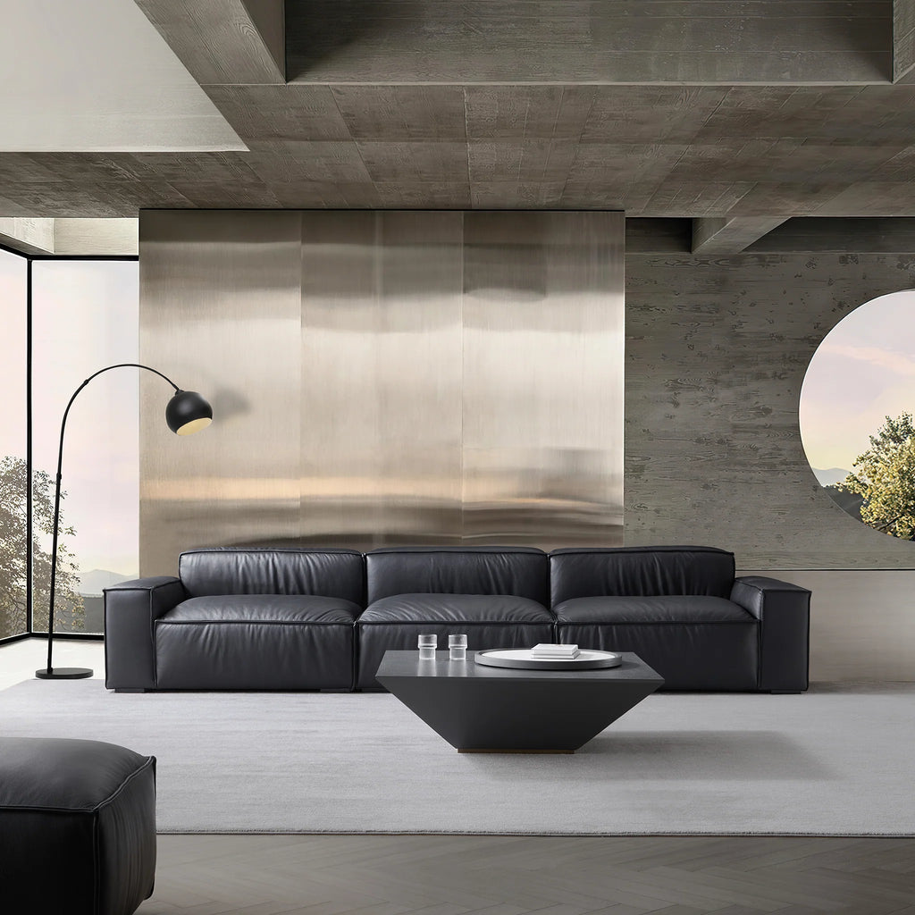 Luxury Minimalist Black Leather Sofa