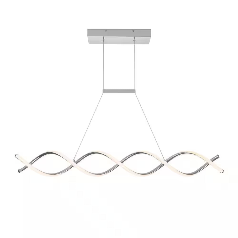 DNA Linear 16-Watt 1-Light Modern Chrome Integrated LED Hanging Pendant Light Fixture for Dining Room or Kitchen