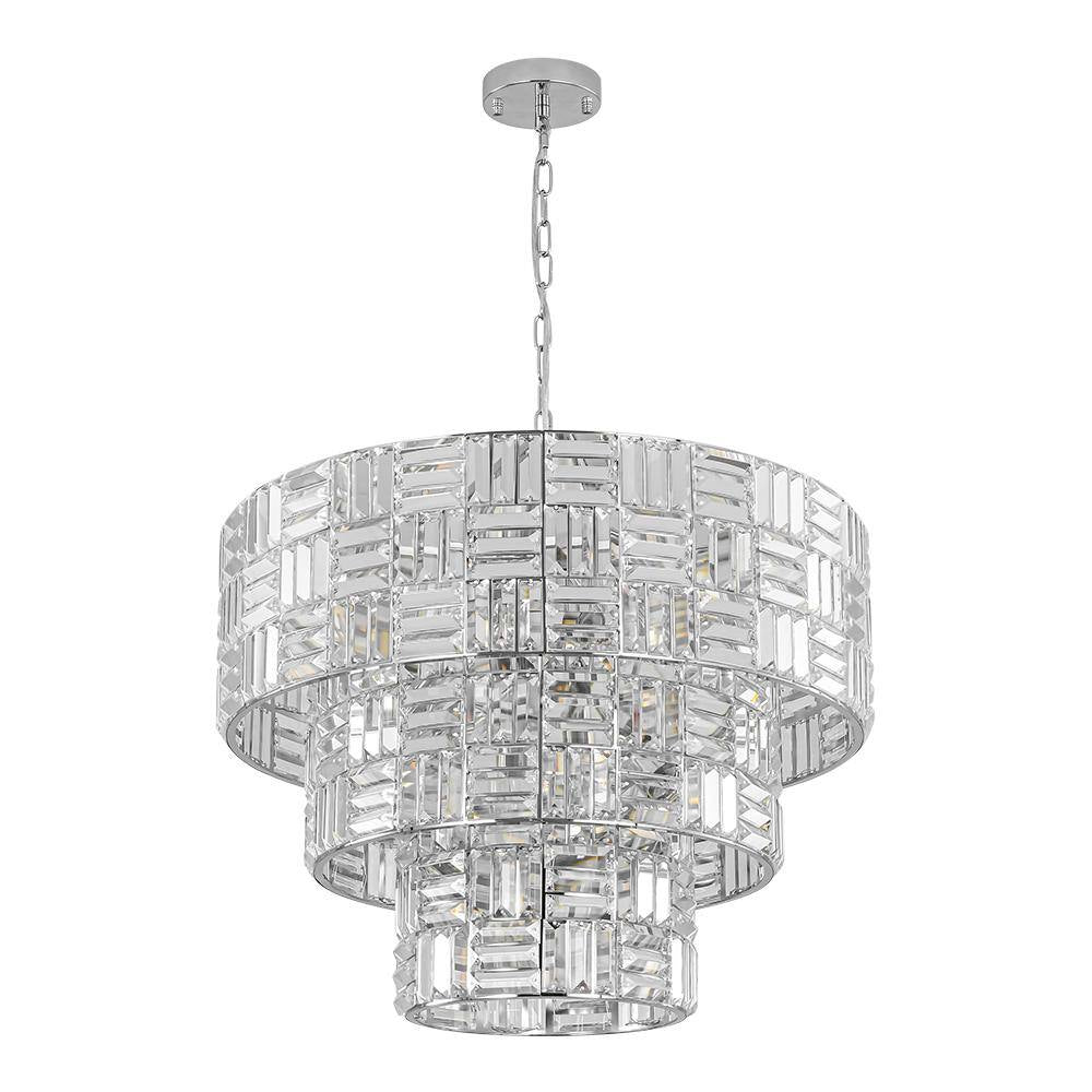 Luz 11-Light Tired round Crystal Chandelier Chrome Finish round with Mosaic Crystal for Living Room and Kitchen