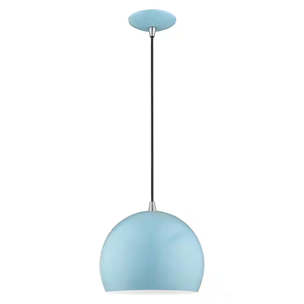 Branbury 1-Light Shiny Baby Blue Globe Pendant