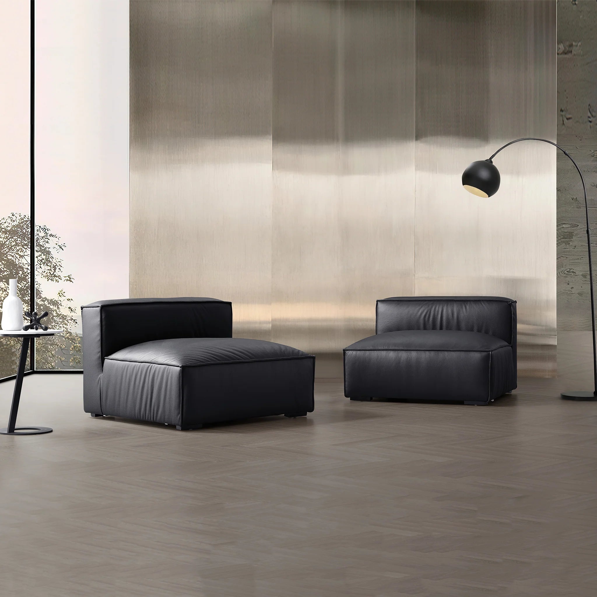 Luxury Minimalist Black Leather Sofa
