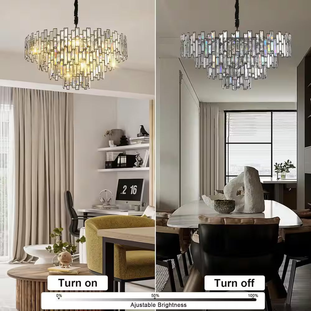 31.5" Modern Chandelier 19-Light 4-Tier Black round K9 Crystal Chandelier for Dining Room,Living Room,Entryway and Foyer