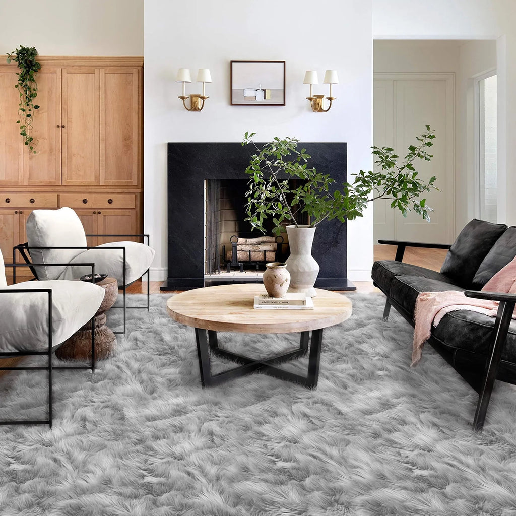 Faux Sheepskin Rug Fur Area Rugs Grey 10X12 Fluffy Rug Washable Rugs for Living Room and Bedroom Shag Rug Fluzzy Rug