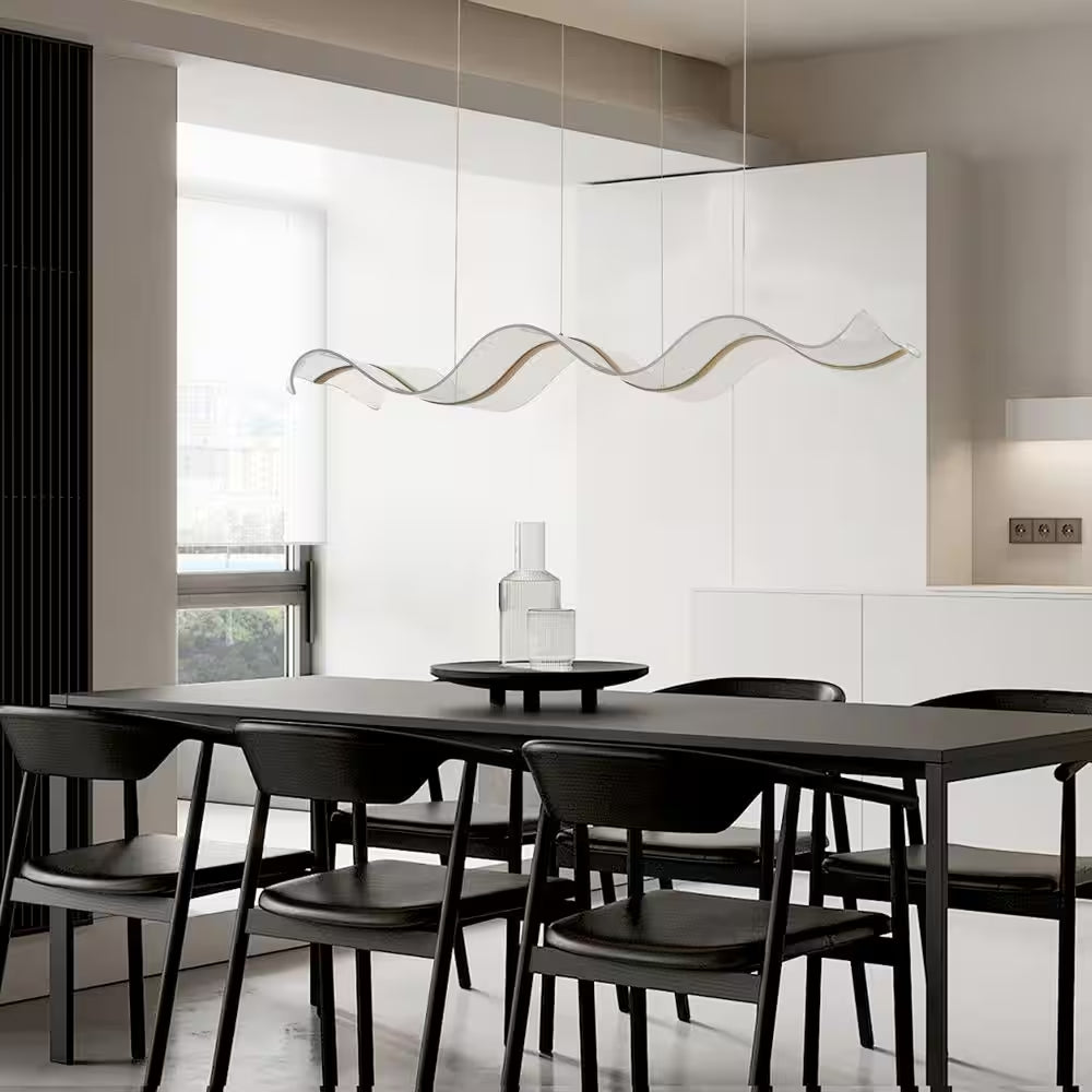 47.24 In. Modern 1-Light Gold 40-Watt Wave-Shaped Integrated LED Pendant Light Acrylic Linear Chandeliers