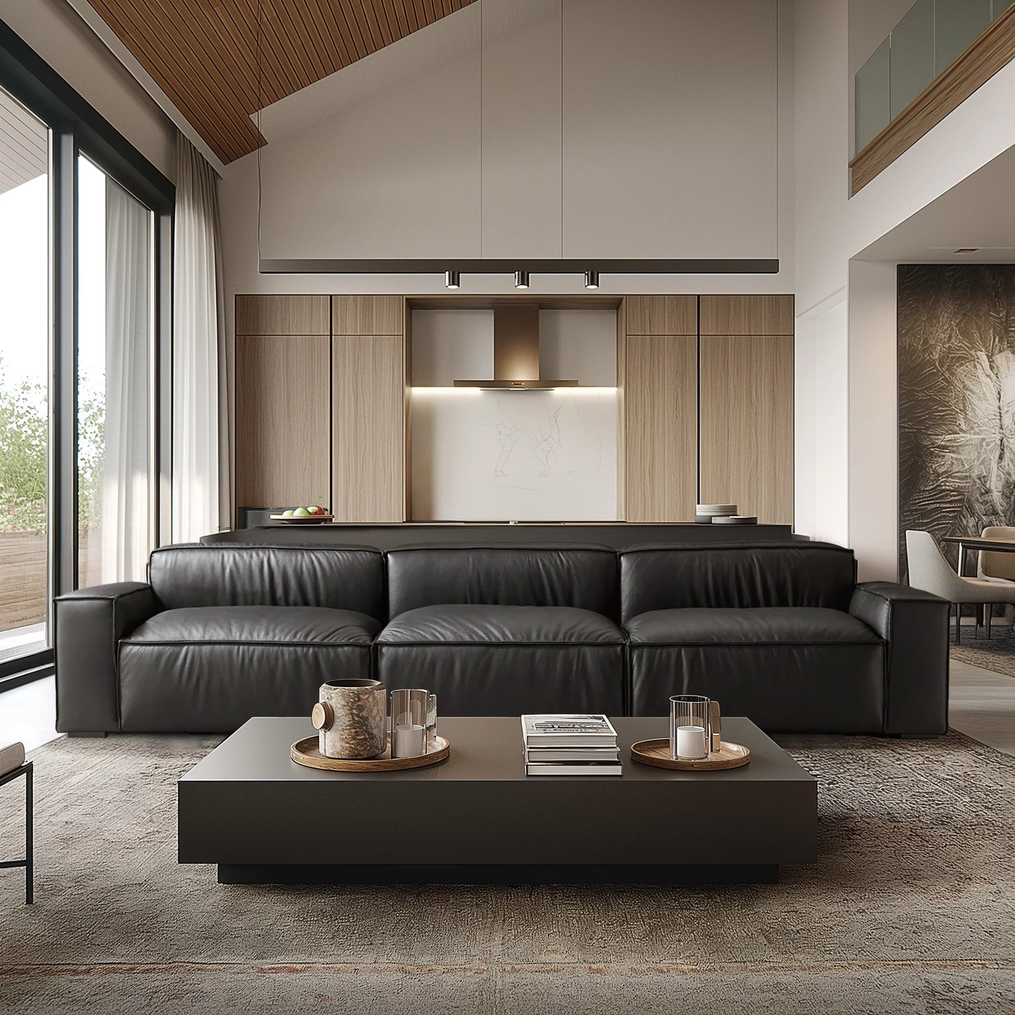 Luxury Minimalist Black Leather Sofa