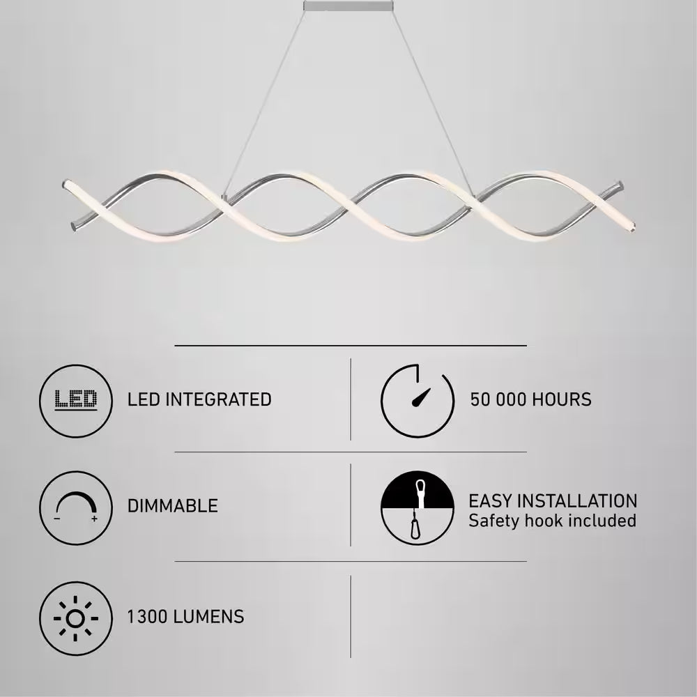 DNA Linear 16-Watt 1-Light Modern Chrome Integrated LED Hanging Pendant Light Fixture for Dining Room or Kitchen