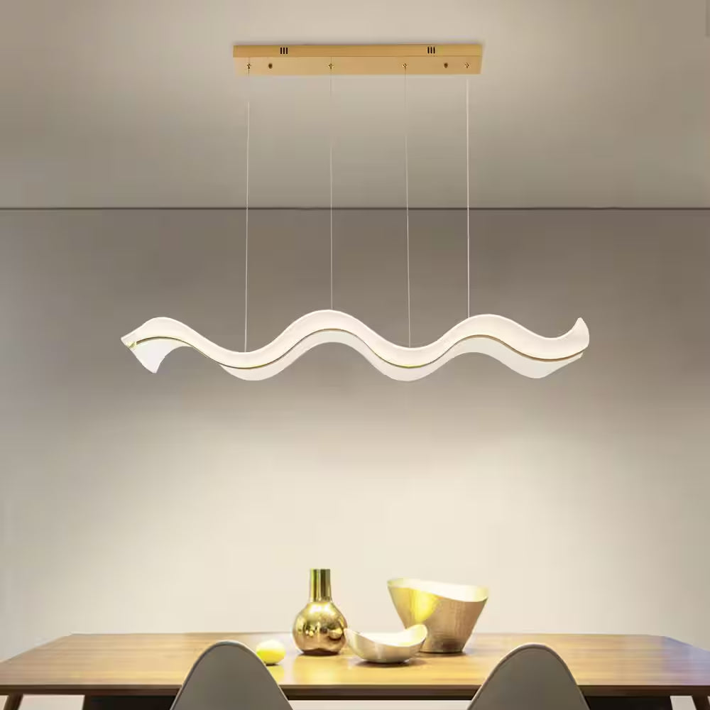 47.24 In. Modern 1-Light Gold 40-Watt Wave-Shaped Integrated LED Pendant Light Acrylic Linear Chandeliers