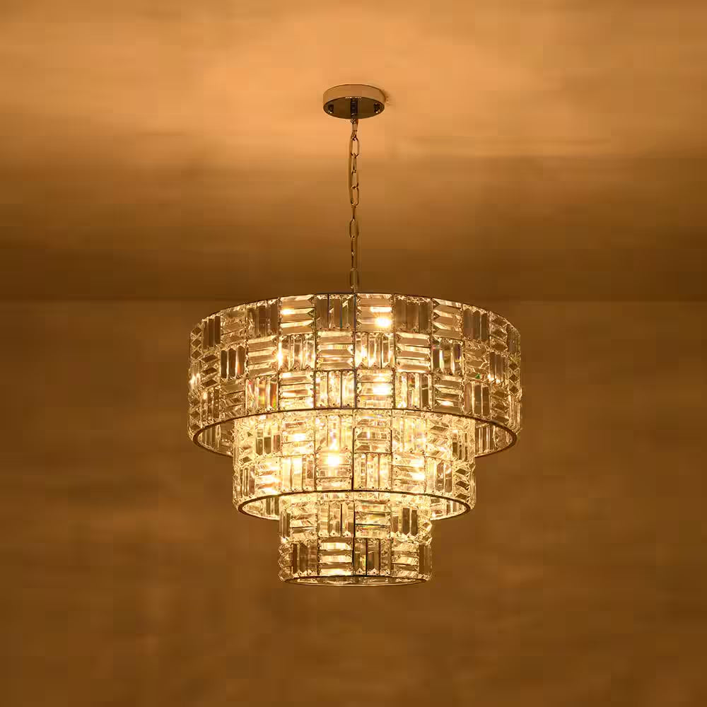 Luz 11-Light Tired round Crystal Chandelier Chrome Finish round with Mosaic Crystal for Living Room and Kitchen