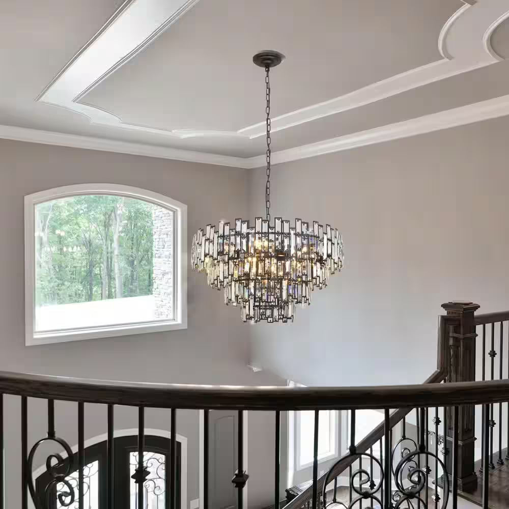 31.5" Modern Chandelier 19-Light 4-Tier Black round K9 Crystal Chandelier for Dining Room,Living Room,Entryway and Foyer
