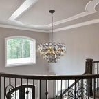 31.5" Modern Chandelier 19-Light 4-Tier Black round K9 Crystal Chandelier for Dining Room,Living Room,Entryway and Foyer