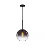 Luckyday 1-Light 11 In.W Black Modern Globe Pendant Light Kitchen Island Hanging Light with Gradient Gray Tinted Glass
