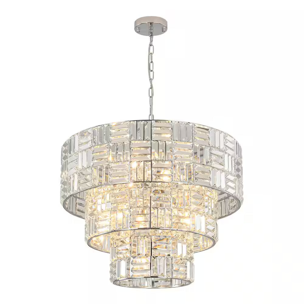 Luz 11-Light Tired round Crystal Chandelier Chrome Finish round with Mosaic Crystal for Living Room and Kitchen