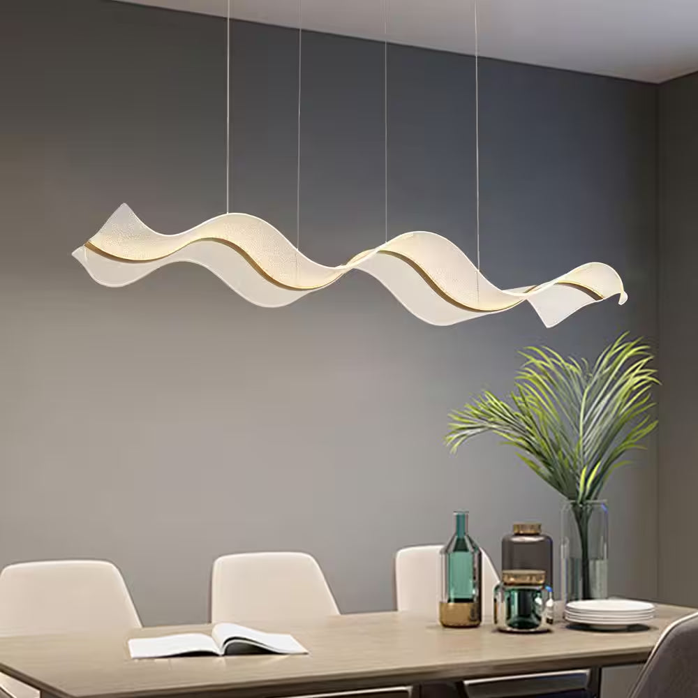 47.24 In. Modern 1-Light Gold 40-Watt Wave-Shaped Integrated LED Pendant Light Acrylic Linear Chandeliers