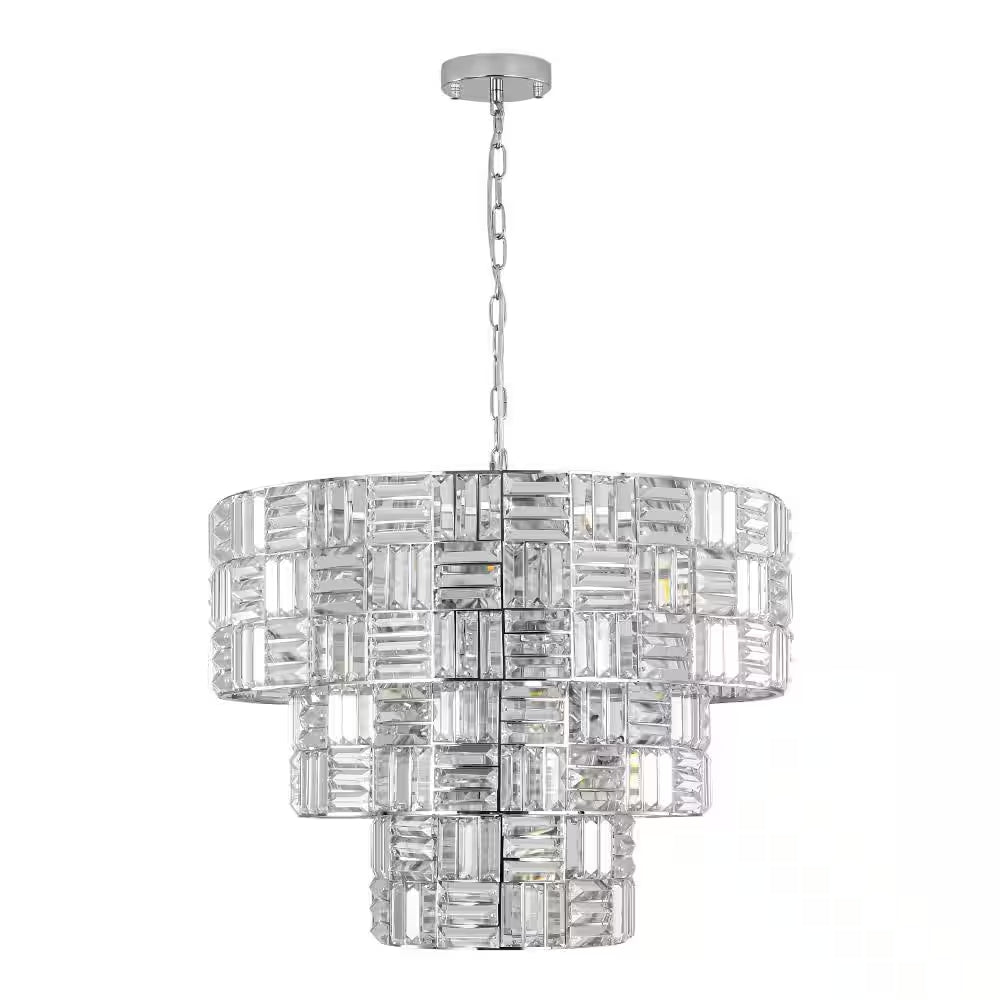 Luz 11-Light Tired round Crystal Chandelier Chrome Finish round with Mosaic Crystal for Living Room and Kitchen