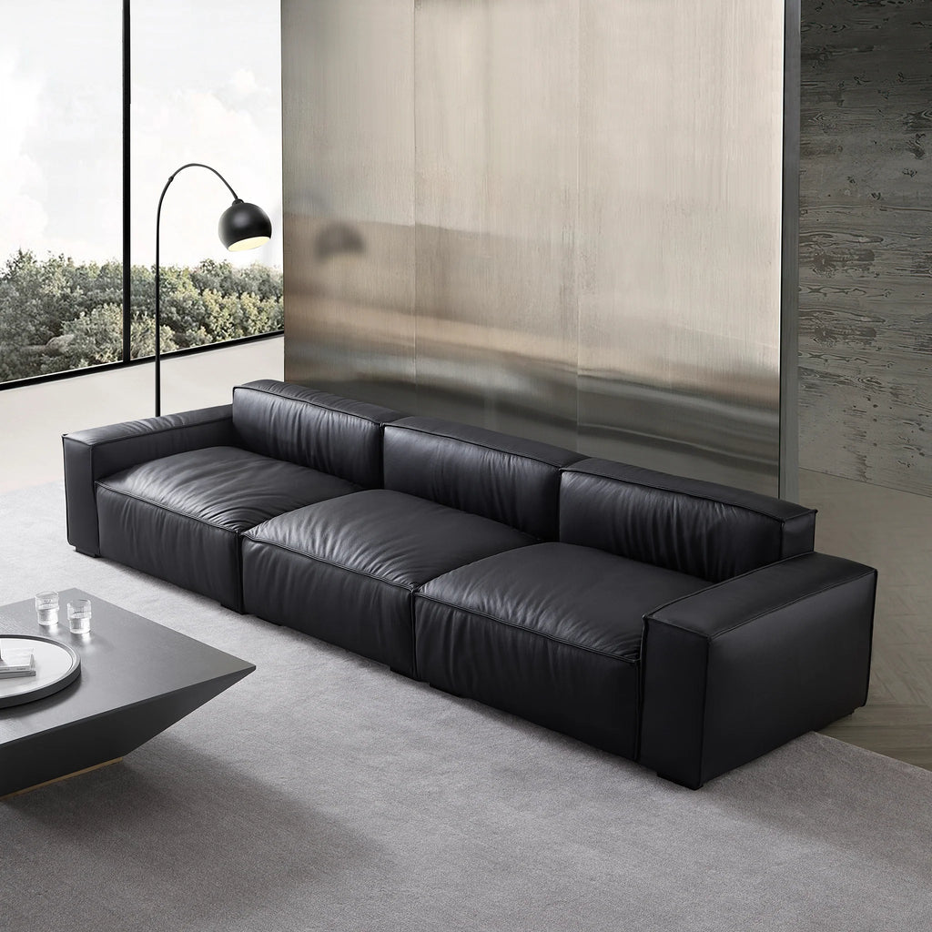 Luxury Minimalist Black Leather Sofa