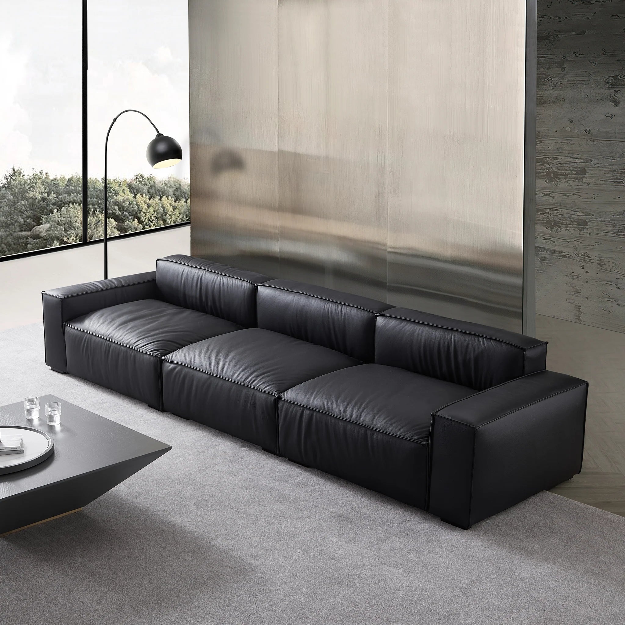 Luxury Minimalist Black Leather Sofa