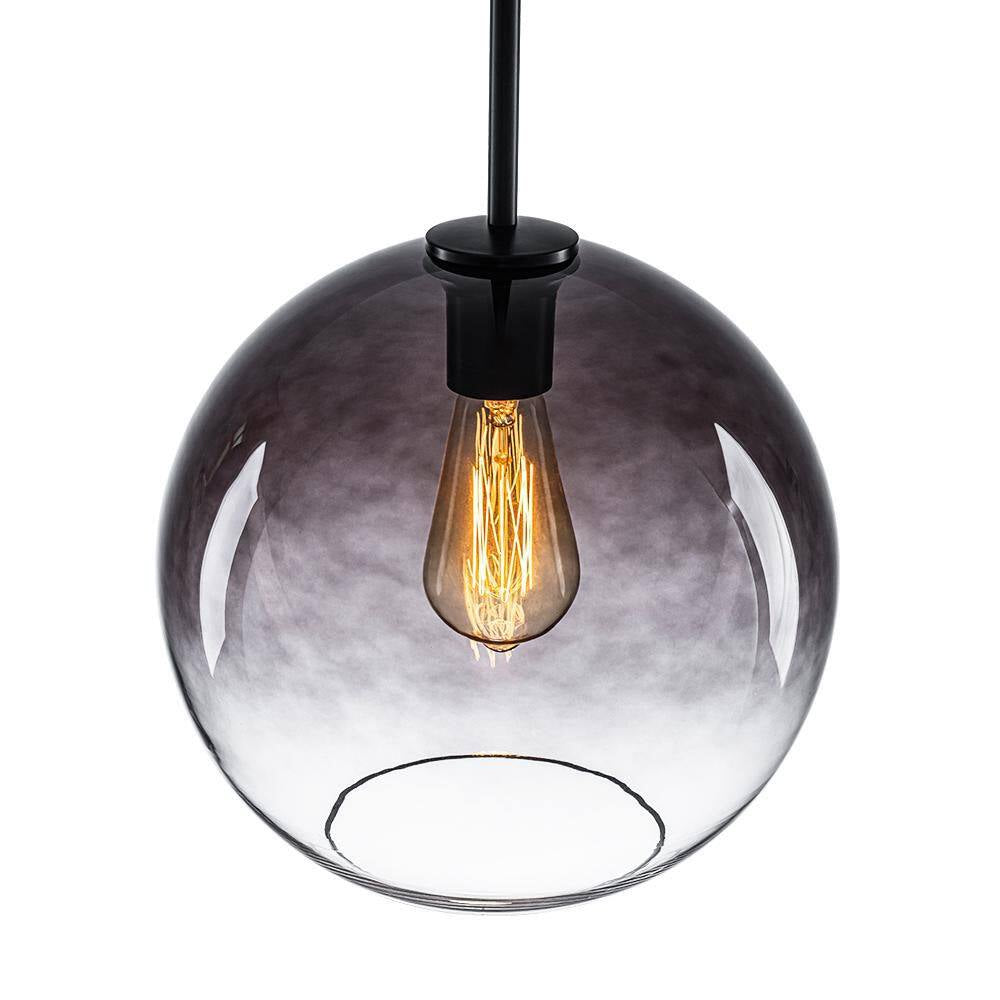Luckyday 1-Light 11 In.W Black Modern Globe Pendant Light Kitchen Island Hanging Light with Gradient Gray Tinted Glass