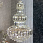 Golden Era Grand Cascade Fountain Smoky Gray&Clear Crystal Chandelier for High-Ceiling