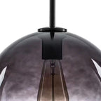 Luckyday 1-Light 11 In.W Black Modern Globe Pendant Light Kitchen Island Hanging Light with Gradient Gray Tinted Glass
