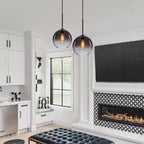 Luckyday 1-Light 11 In.W Black Modern Globe Pendant Light Kitchen Island Hanging Light with Gradient Gray Tinted Glass