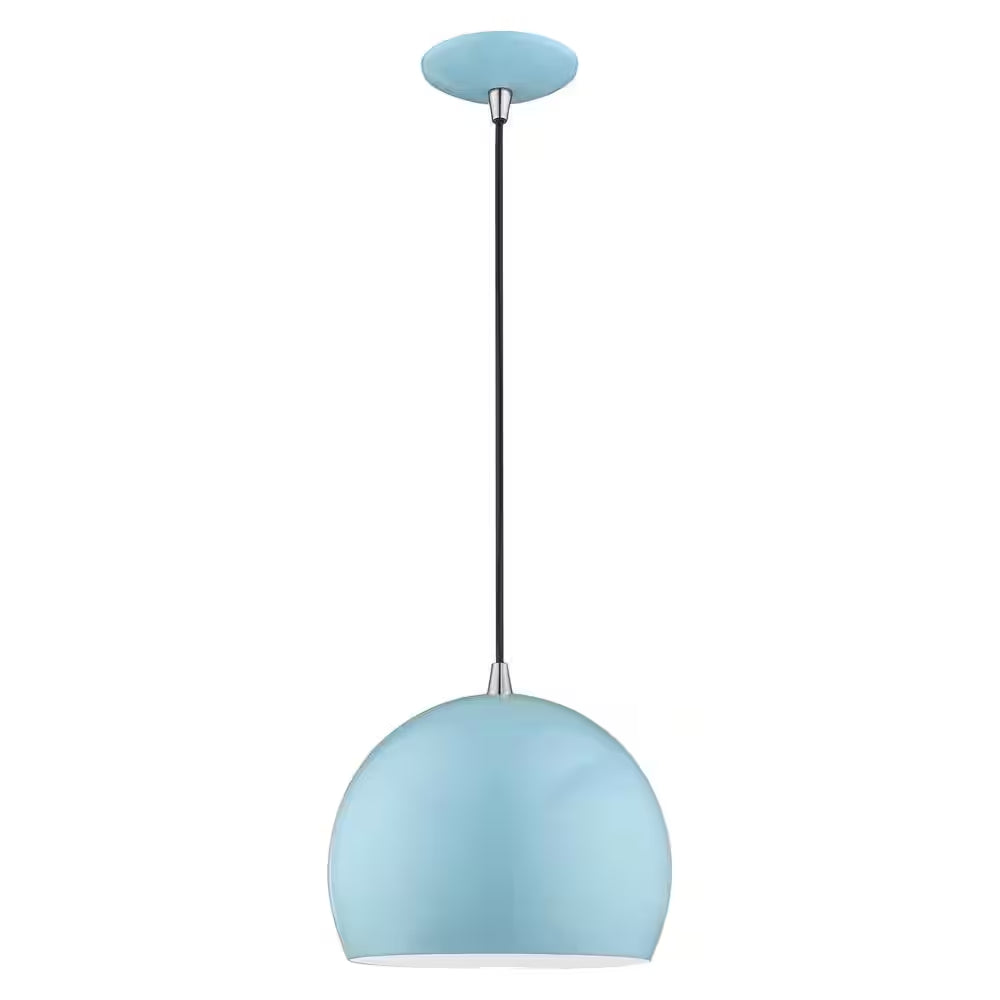 Branbury 1-Light Shiny Baby Blue Globe Pendant