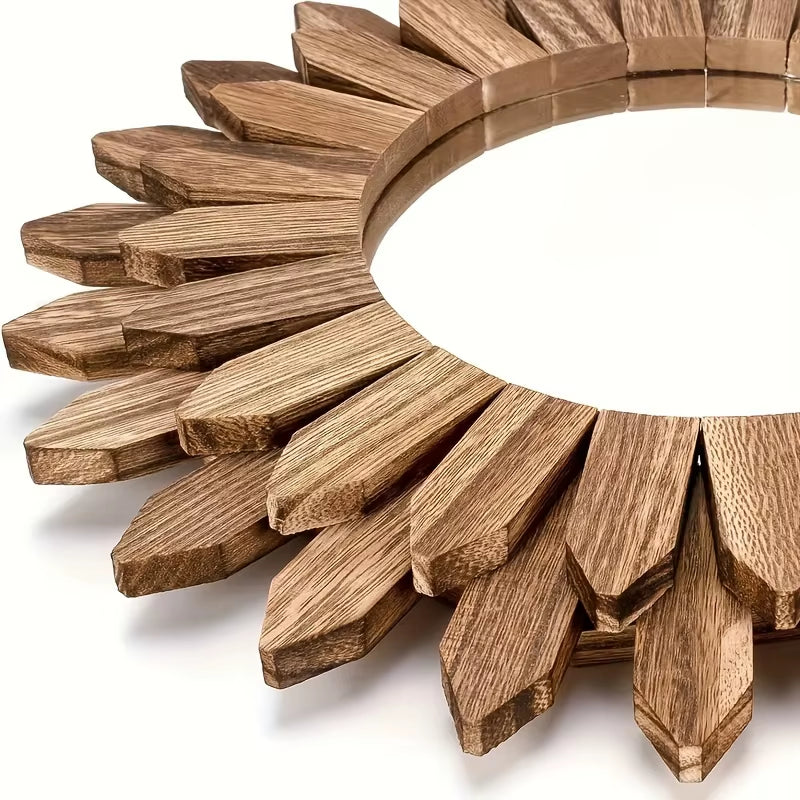 Bohemian Sunflower Mirror, Wall Mirror, Wooden Decorative Mirror, Bedroom Living Room Wall Mirror, Home Decoration 30Cm