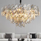 31.5" Modern Chandelier 19-Light 4-Tier Black round K9 Crystal Chandelier for Dining Room,Living Room,Entryway and Foyer