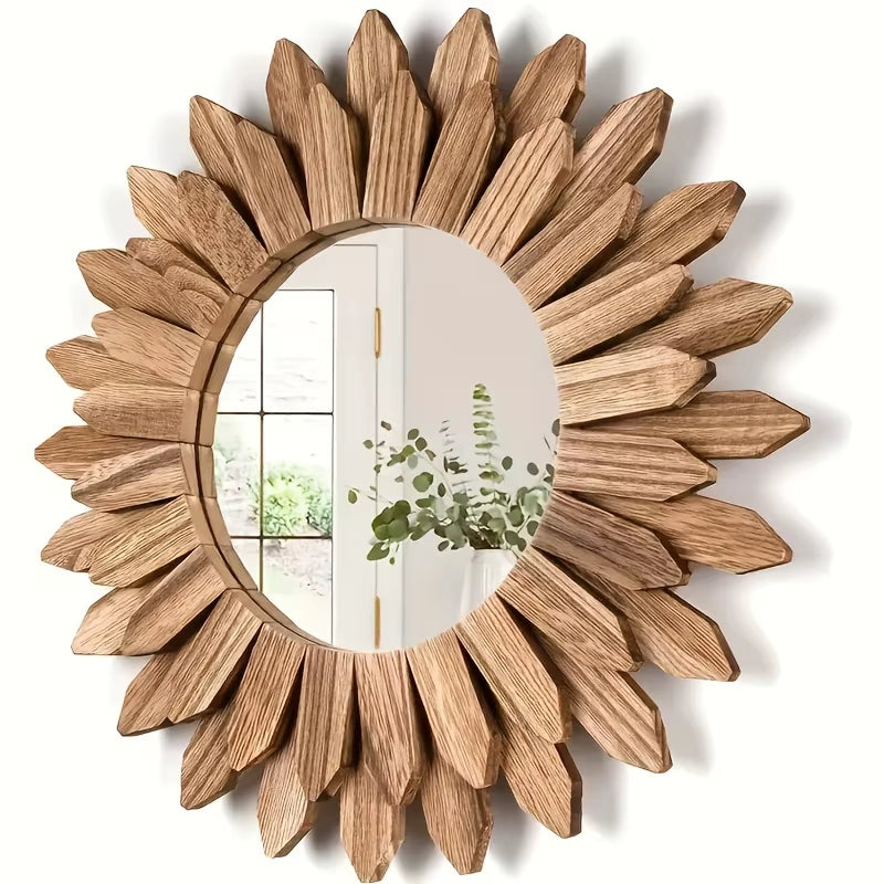 Bohemian Sunflower Mirror, Wall Mirror, Wooden Decorative Mirror, Bedroom Living Room Wall Mirror, Home Decoration 30Cm