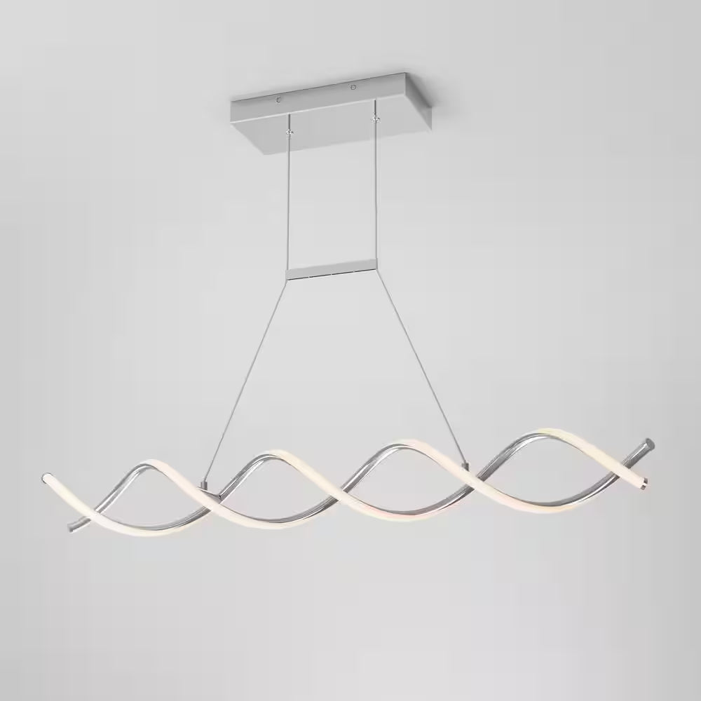 DNA Linear 16-Watt 1-Light Modern Chrome Integrated LED Hanging Pendant Light Fixture for Dining Room or Kitchen