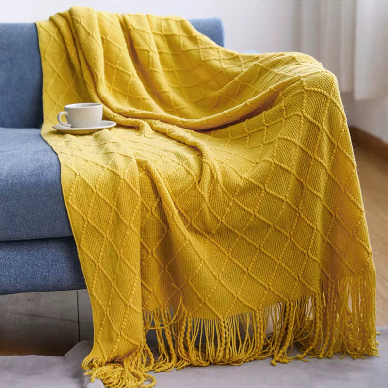 Soft Cozy Vintage Textured Knitted Throw Blankets with Tassels Lightweight Decorative Throws Farmhouse Woven Blanket for Adults