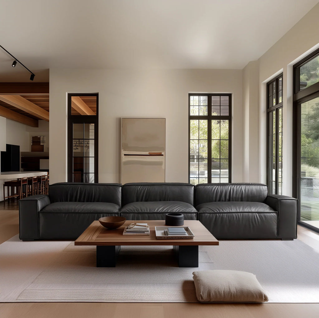 Luxury Minimalist Black Leather Sofa