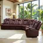 210 In. Overall Straight Arm Leather L-Shape Recliner Sofa Set in Red, 6 Seats Sectional with USB, Wireless Charging