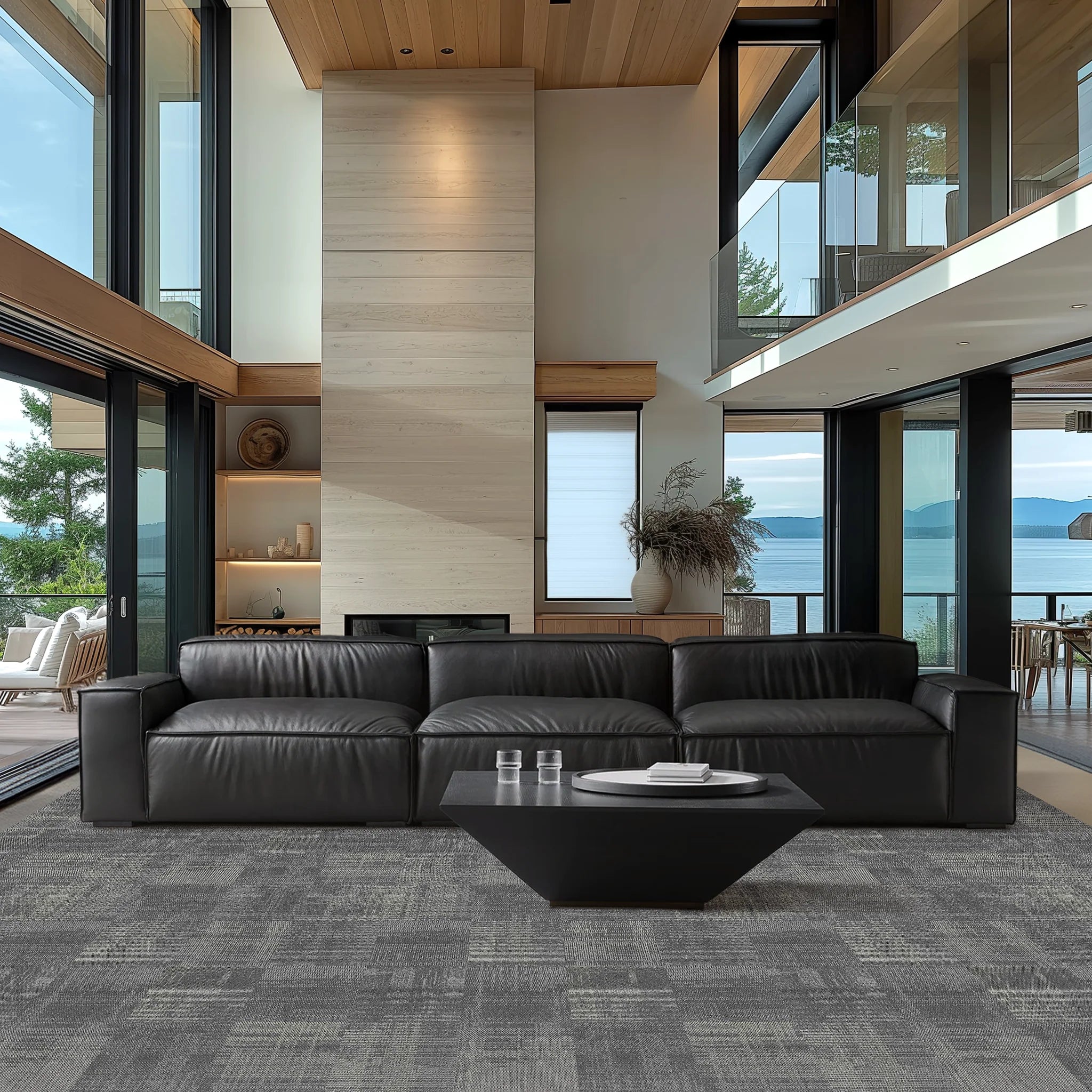 Luxury Minimalist Black Leather Sofa