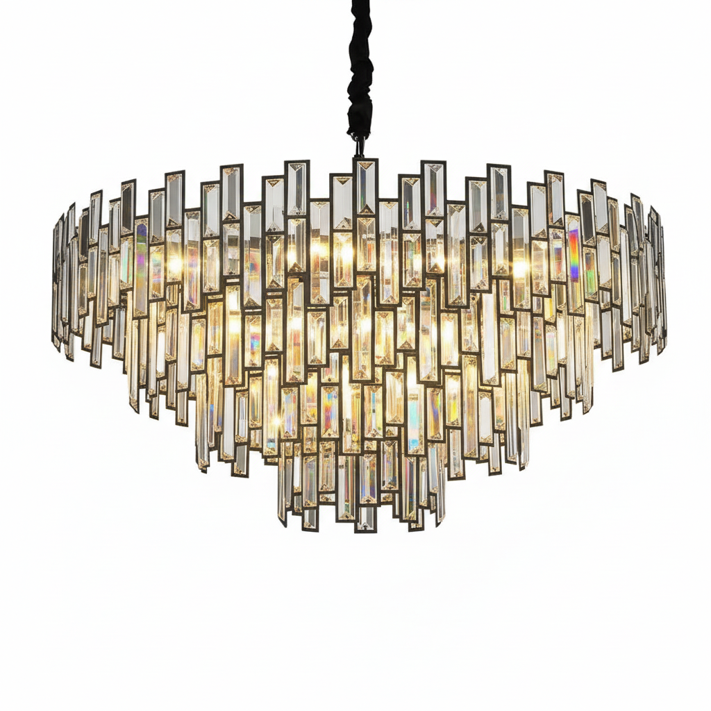 31.5" Modern Chandelier 19-Light 4-Tier Black round K9 Crystal Chandelier for Dining Room,Living Room,Entryway and Foyer
