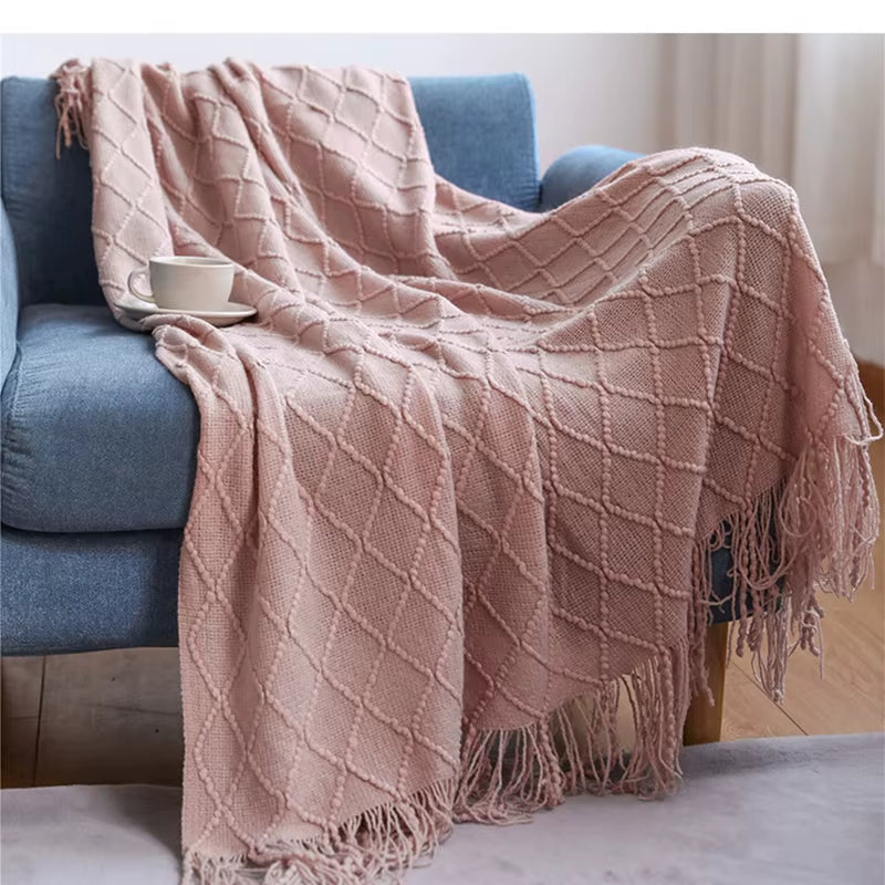 Soft Cozy Vintage Textured Knitted Throw Blankets with Tassels Lightweight Decorative Throws Farmhouse Woven Blanket for Adults